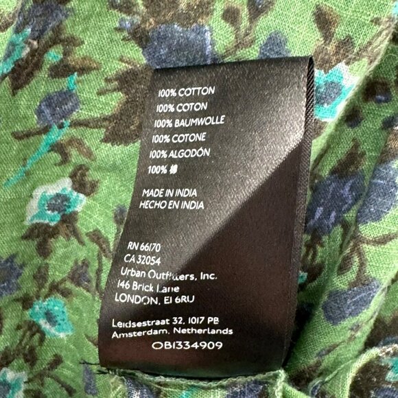 Free People Green/Blue Floral Print Blouse Womens Size M 100% Cotton With Smocke - Picture 8 of 10